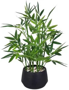 365 Blooming Decor 18-inch Tall Potted Durable Artificial Bamboo Plant (Black Pot) Luxury Outdoor Home Office Kitchen Counter