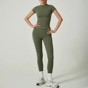 Women's 2-Piece Solid Yoga Set Quick Dry Breathable Spandex/Nylon Sports Bra & Leggings High Quality Gym Wear Custom Logo