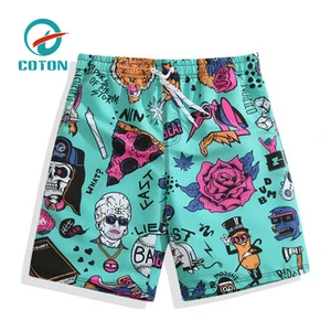 Low MOQ Customized Sublimation Print 4 Way Stretch Guys Long Colorful Unique Mens Swim Trunks Beach Shorts