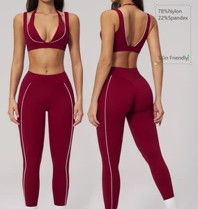 Custom Logo Contrast Women's Sports Bra Leggings Two-Piece Yoga Gym Fitness Workout Set For Women Clothing Ropa Deportiva Mujer