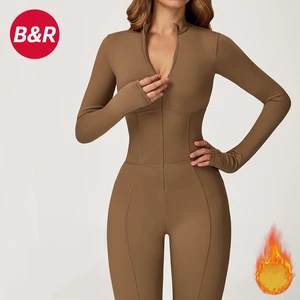 One Piece Stand up Collar Zipper Warm Long Sleeved Jumpsuit Outdoor Casual Sports Fitness Suit 5050