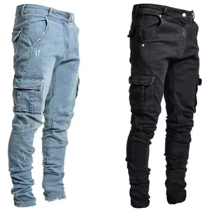 Men's Casual Trousers Worn Out Large Size Clothing Slim Fit Tight Micro-elastic Cargo Fat Jeans Men