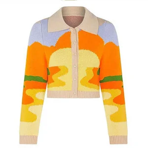 OEM & ODM Custom LOGO Sweater Women Jacquard Knitwear Ladies Jumper Girls Winter Knit Top Cardigan Women Knitted Sweater