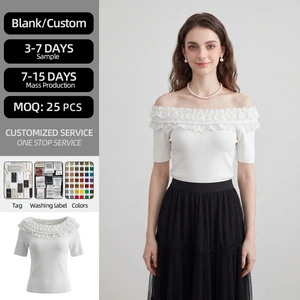 Ruffle Off-shoulder Knit Short Sleeve Casual Summer Pullover Anti-Wrinkle & Breathable