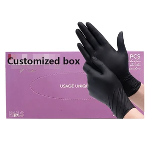 5mil 4mil Finger Texture Kitchen Beauty Industry Tattoo Glove Custom Box Design Latex Free Disposable Black Nitrile Gloves