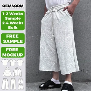 High Quality Custom Reverse Stitching Terry Cotton Cropped Capri Pants Printed 3/4 Three-quarter Length Sweat Shorts For Men