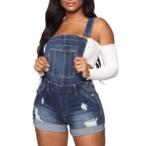 Women's Sexy Distressed Denim Short Overall Romper Ripped Denim Jeans Bib Overall Jumpsuits Women Jeans Denim Overalls Shorts