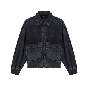 High Street Europe Spring Hip Hop Stylish Vintage Washed Multi-pockets Wholesale Jean Denim Jackets Men's Standard Thickness