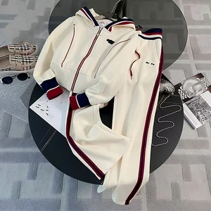 High-end Design Casual Women's Suit Spring and Autumn Casual Fashion Sports Hoodie Wide Leg Pants Suit 2 Sets