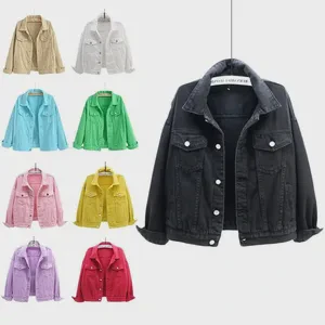 High Quality Denim Jacket Women Solid Color Short Denim Jackets Long Sleeve Casual Jeans Jacket Women