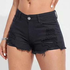 Women Straight High Waist Denim Shorts Vintage Breathable Comfortable Fit High Quality Custom Embroidered Bull Head Pattern