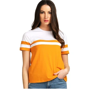 Best Quality Women's Custom Plus Size O-Neck Short Sleeve Tshirt Casual Solid White Orange Cotton ODM Logo Decoration