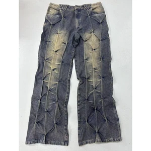 Men's Oversize Vintage Denim Pants Diamond Quilted Wide-Leg Mid Rise Hip Hop Winter Streetwear Casual Loose Fit Trousers Factory