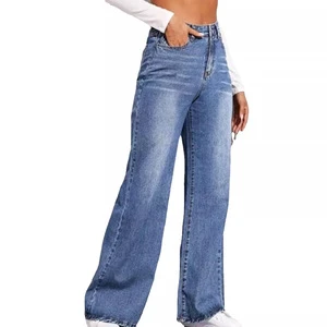 New Fashion Women Denim Jeans High Quality Customization LOGO Washing Loose High Waist Wide Leg Jeans OEM