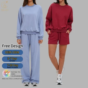 New Tracksuit Loose Sweat Shorts Casual Straight Leg Shorts Comfortable Set Sport Top Pants Outdoor Cycling Yoga Set with Pocket