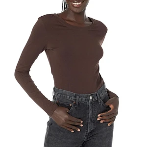 Durable Ladies Long Sleeve T-Shirt Breathable Comfortable Slim Fit Casual Solid Autumn Pakistan Made O Neck Cotton/Bamboo High