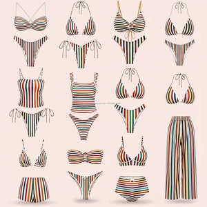 Custom Luxury Women Swimwear Striped Print Bikini Set Custom High Waist Two Piece Swimsuit Swimwear For Beach