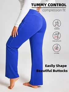 Plus Size Women's High Waist Butt-Lifting Straight Wide-Leg Yoga Pants, Ideal for Dating, Casual Wear & Fitness