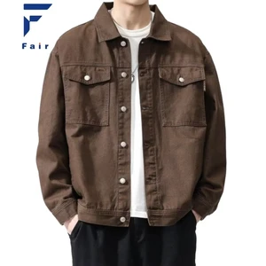 Vintage Washed Denim Jacket Men's Trendy Loose Workwear Shirt Jacket Signature Trucker Jacket