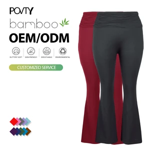 POVTY Bamboo Casual Print Comfy Soft Flare Leggings Women's Plus Size Breathable High Waist Yoga Pants Workout