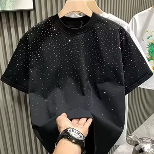 2026 Unisex T-Shirts Rhinestone High Quality Cotton Breathable Sparkly Graphic Summer Short Sleeve Plus Size Men Women's OEM