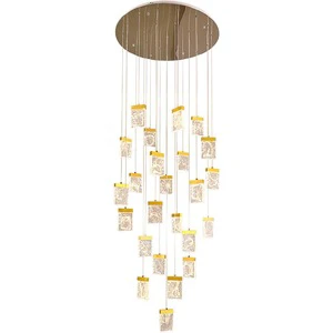 Creative Circular Crystal Brick Pendant Lamps Luxury Lustre Chandelier Modern Black and Gold Led Stair Chandeliers