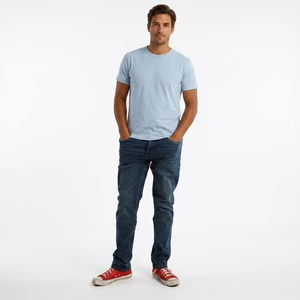 Men's Straight Fit Denim Jeans Mid Wash Cotton Casual Pants With Pockets Button Fly Summer Style