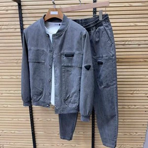 233 Autumn Men's New Baseball Collar Denim Casual Two-Piece Set Long Sleeves Trousers High Quality Fashionable Versatile Sense
