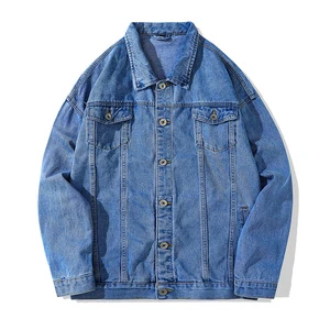 Customization Black Lapel Spring Autumn Unisex 100% Cotton Retro Loose Casual Denim Jean Jacket for Men