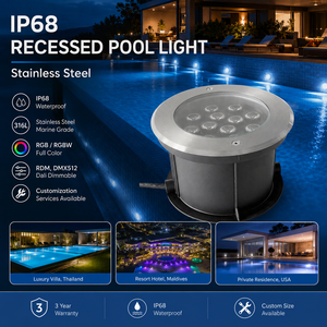 12W DMX RGB/Single Color LED IP68 Waterproof Stainless Steel Underwater Spot Light For Swimming Pool & Landscape