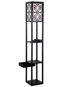 Hot Selling Living Room Corner Standing Wood Shelf Wooden Floor Lamp With Shelves Usb Ports and AC Outlet and Drawer