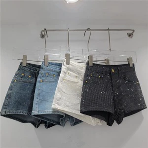 New Summer Shinny Full Rhinestone Stretch High Waist Denim Shorts Women Jeans Shorts