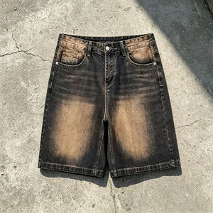 OEM ODM Custom Eco Moustache Effect Vintage Shorts Baggi Jeans Jorts Fit Baggy Jeans Short Dark Denim Shorts Jorts for Men