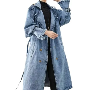 Classic Women's Long Denim Jacket Chic Oversized Longline Versatile Knee-Length Trendy Layering Essential Women's Denim Sets
