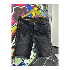 Summer Trend Breathable High Street Style Men's Denim Shorts Embroidered High Waist Sun Faded Vintage Casual