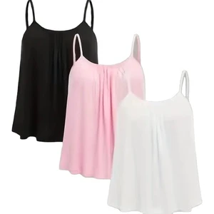3pcs Women's Plus Size Summer Vintage Cami Tops Sleeveless V-neck Solid Color Black Pink White Lightweight Cotton Spandex