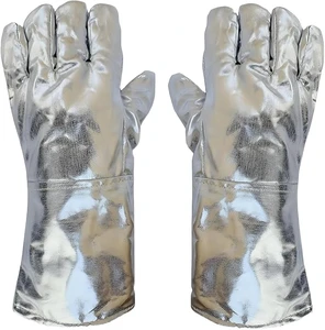 Durable 14inch Extreme Heat Resistant Aluminum Foil Silicone-free Customizable Safety Work Gloves Metallurgy Stove Gloves