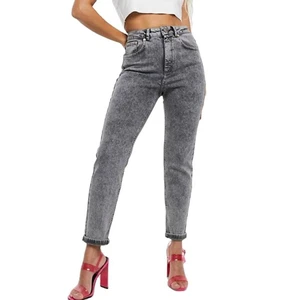 Best Selling High Waist Straight Leg Ankle-Length Jeans Women's Stonewashed Denim Casual Style Solid Gray Cotton Pants Spring