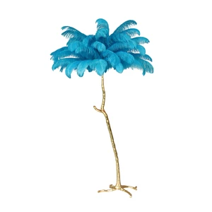 Luxury Villa Apartment Living Room Decoration Floor Lamp, Golden Vertical Modern Floor Lamp, Ostrich Feather Floor Lamp