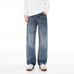 Custom Print Men's Denim Pants High Quality Cotton Light Washed Baggy Plus Size Denim Jeans Pant for Men