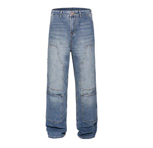 Custom Men's Straight Black Jeans Pants - Plus Size High Waist Distressed Wash