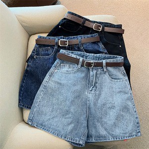 Wholesale Women's Summer Denim Shorts High-Waisted Simple Slim-Fit Loose Leg A-Line Pants