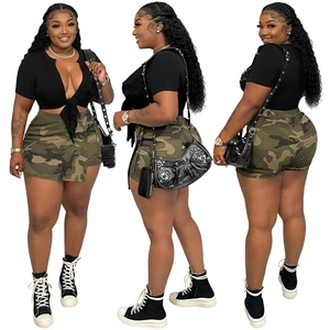Women's High-Waist Breathable Streetwear Style Camouflage Print Skinny Shorts Hot Summer Outing Plus Size Fashion