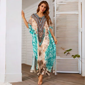 Women's Printed Oversized Beach Cover Shirt Sexy Vacation Shirt Robe Style Bikini Cover Shirt