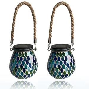 Outdoor Decoration Mosaic Solar Glass Jar Lamp with Lift Tree Decoration Hanging Lamp