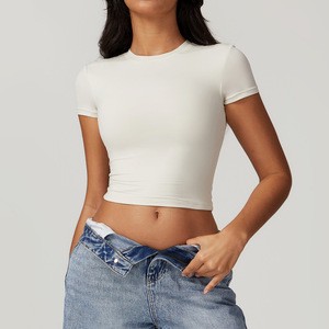 Custom Logo Women's Activewear High Quality Yoga Apparel Gym Wear Workout Blank Femme Crop Tops Sports Fitted T-shirts For Women