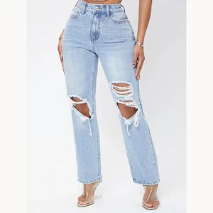 New Design Hip Lifting High-End Custom Fashionable Basic Casual Pencil Denim Pant Boyfriend Jeans for Women