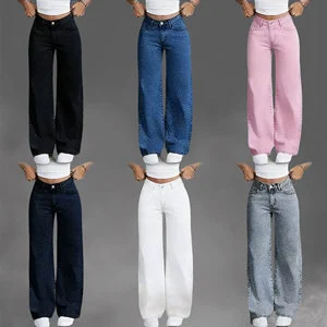 Manufacturer Direct Cheap Stylish Comfortable Multi-Functional High Quality Women's High Waisted Wide Leg Denim Jeans Trousers