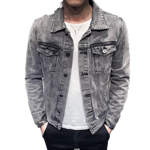 2025 Denim Jacket Men Hole Basic Coat Streetwear Hip Hop Denim Jacket Customized Cowboy Men's Jean Jacket