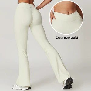 Custom LOW MOQ Nylon Flare Wide Leg Yoga Leggings Women High Waist Gym Sports Flared Yoga Pants